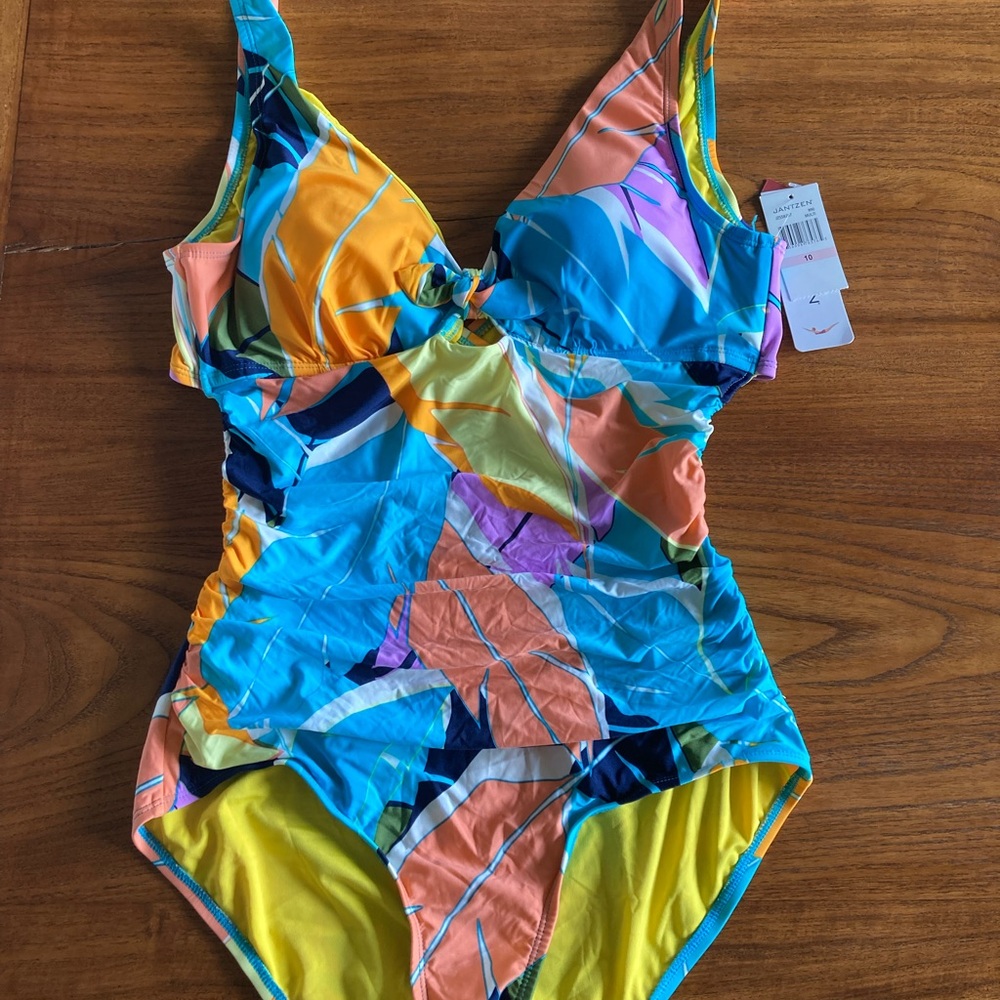 Jantzen Blue and Yellow One Piece Swimsuit Vibrant Design